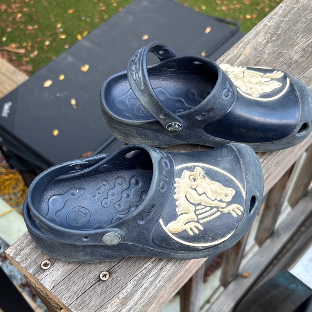 CROCS Kids Navy and Cream Crocs with Fun Design